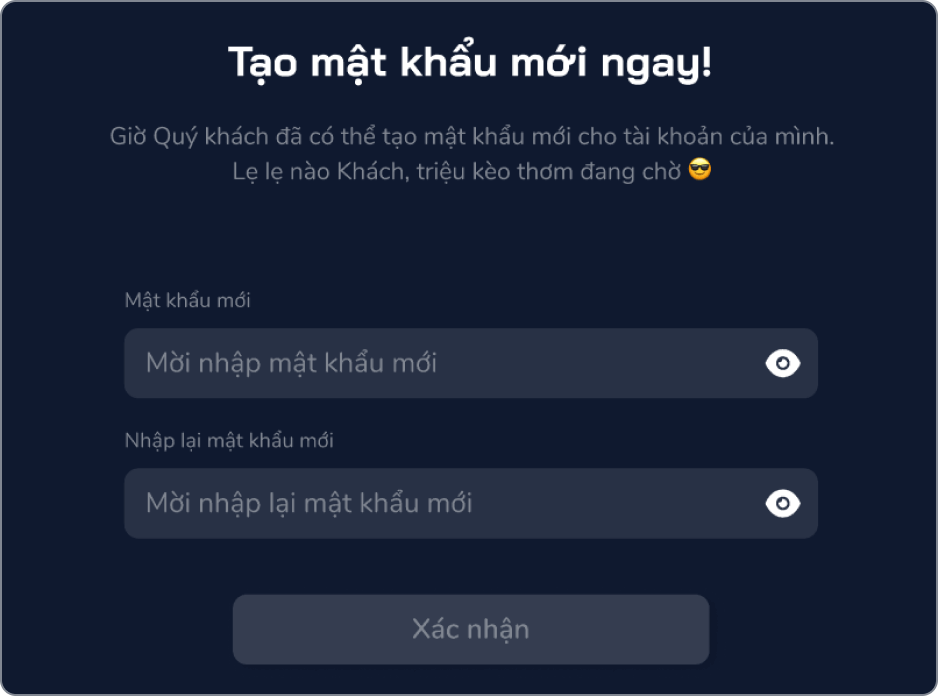 Sử dụng mã xác nhận và tạo mật khẩu mới